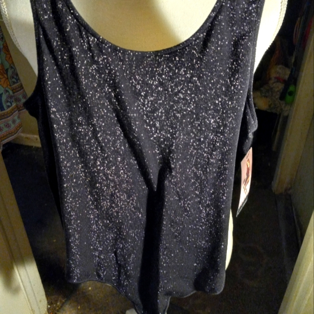 New,with tag  sparkling metallic black bodysuit with thong back size medium.